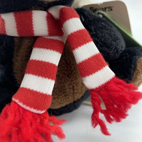 Sears Christmas Plush Beanbag Black Bear Santa Hat Striped Scarf 2010 Crispin - Picture 6 of 10